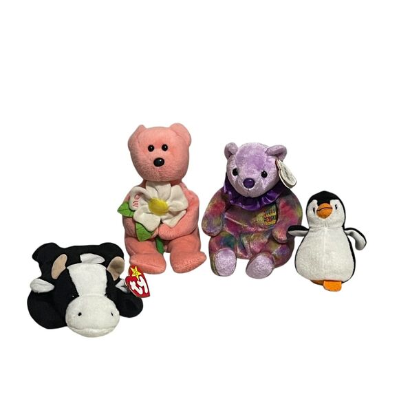Ty Other - Ty Beanie Babies Bear Lot Of 4 Assorted Years 1993 to 2009 Cow Penguin Bears